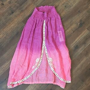 Vanita Rosa Ombre Linen Rare Embroidered. Studded Maci Skirt
